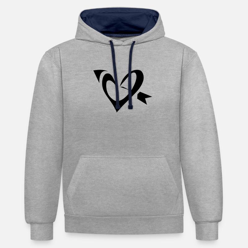 Flèche de cœur - Sweat à capuche contrasté - gris chiné/bleu marine