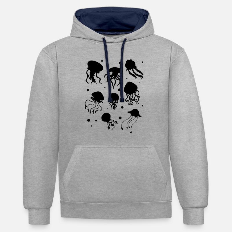 Méduses heureuses méduses méduses - Sweat à capuche contrasté - gris chiné/bleu marine