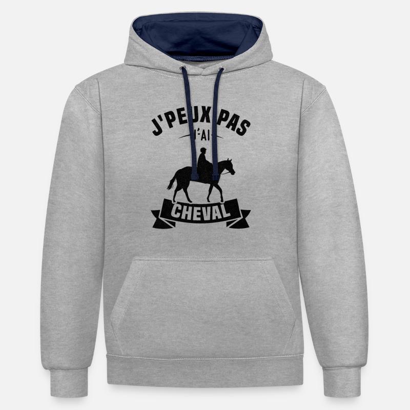 J'peux pas j'ai cheval - Sweat à capuche contrasté - gris chiné/bleu marine