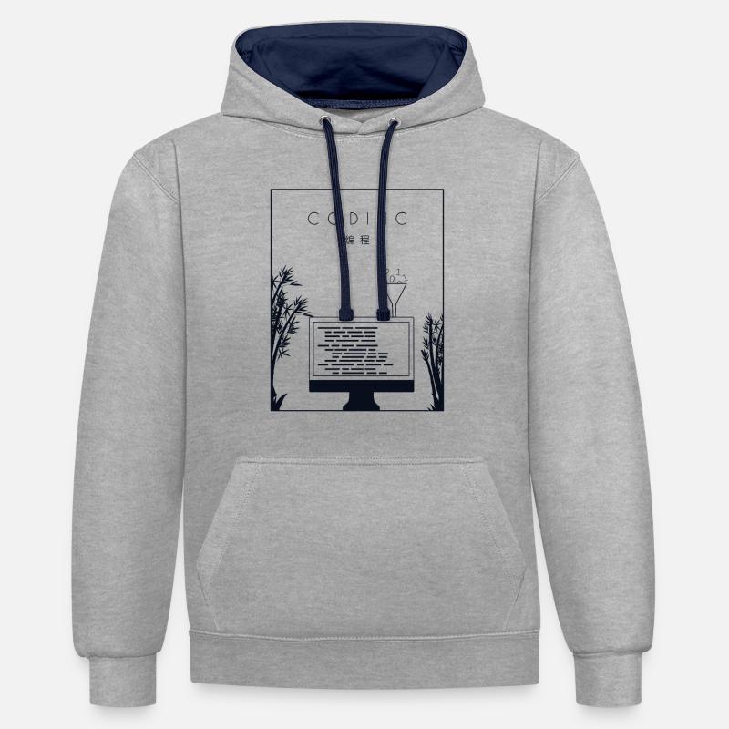 Codage chinois Hanzi Développeur Codeur - Sweat à capuche contrasté - gris chiné/bleu marine