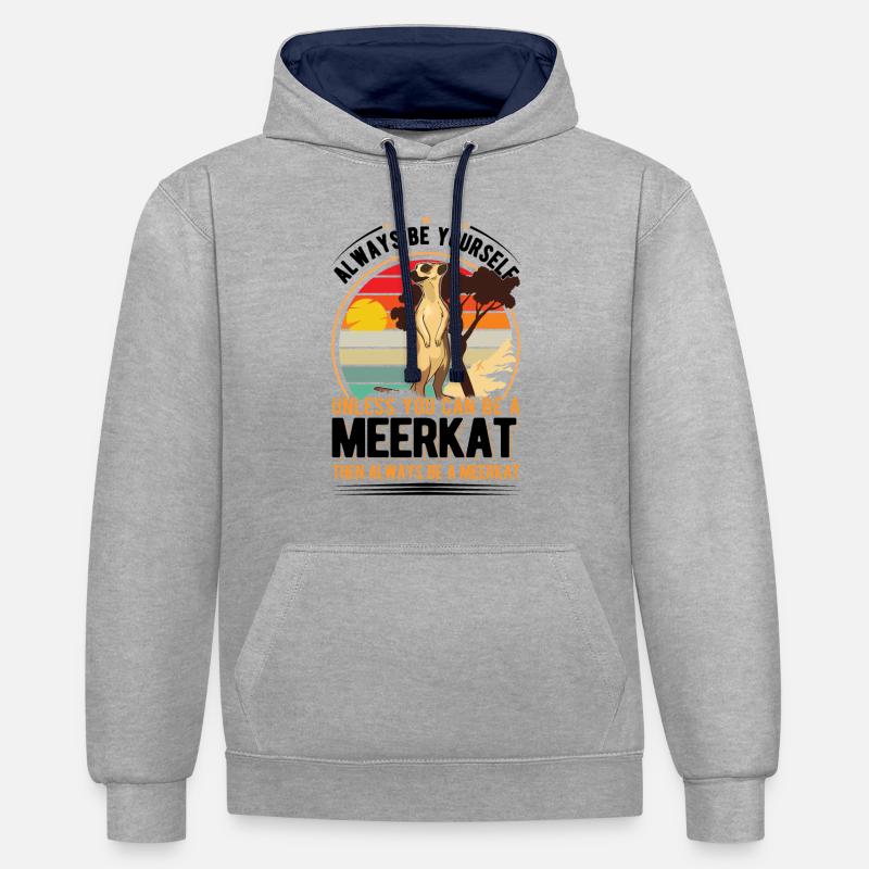 Suricate Cadeau Suricate Suricate - Sweat à capuche contrasté - gris chiné/bleu marine