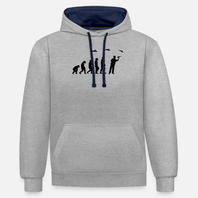 Papier-Flugzeug Piloten Mathe-Lehrer Evolution - Kontrast-Hoodie - Grau meliert/Navy
