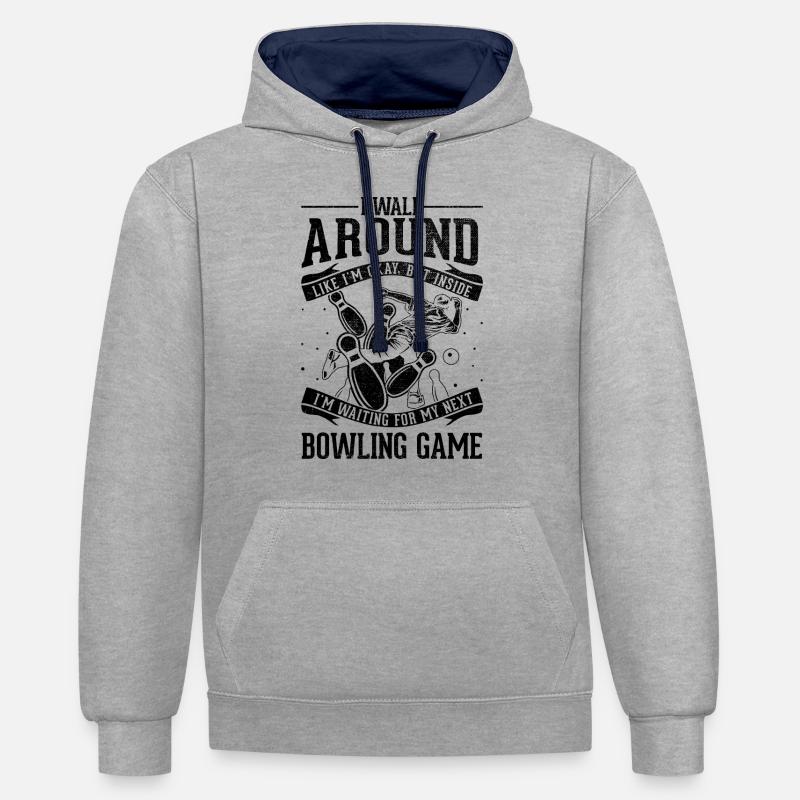 Je vais bien - bowling - Sweat à capuche contrasté - gris chiné/bleu marine