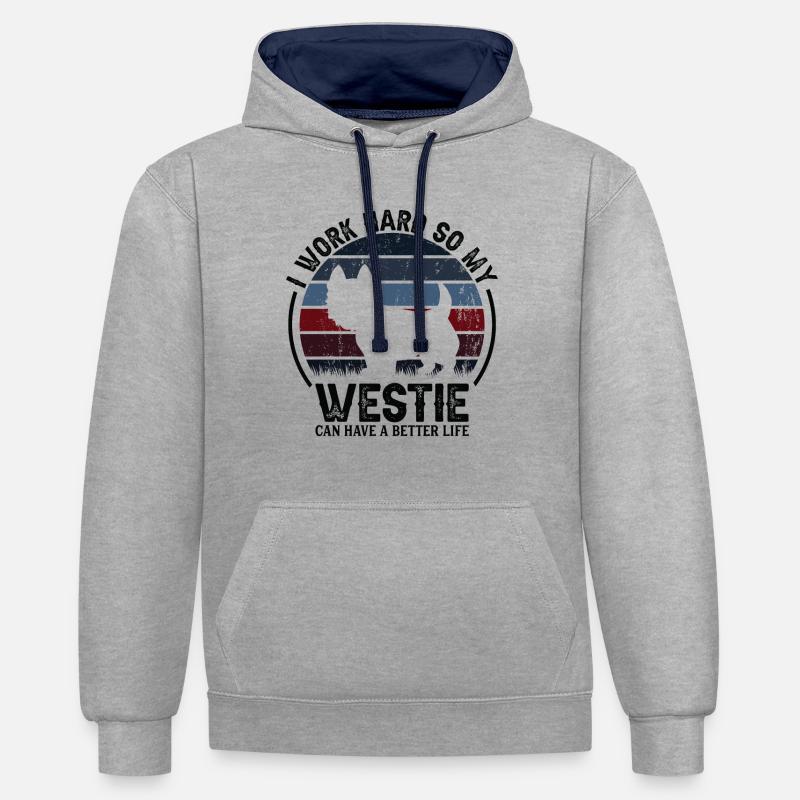 Travaillez dur - Retro Westie - Sweat à capuche contrasté - gris chiné/bleu marine