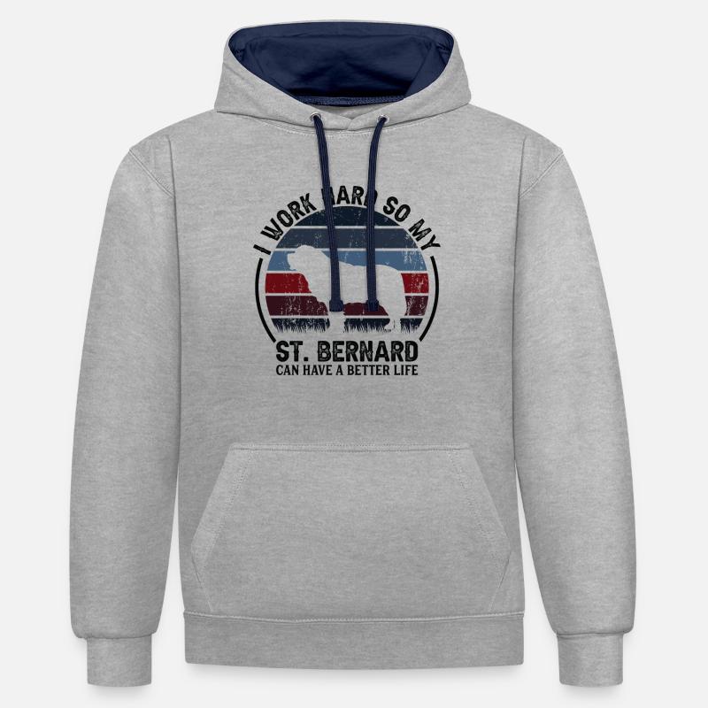 Travailler dur - Retro St. Bernard - Sweat à capuche contrasté - gris chiné/bleu marine
