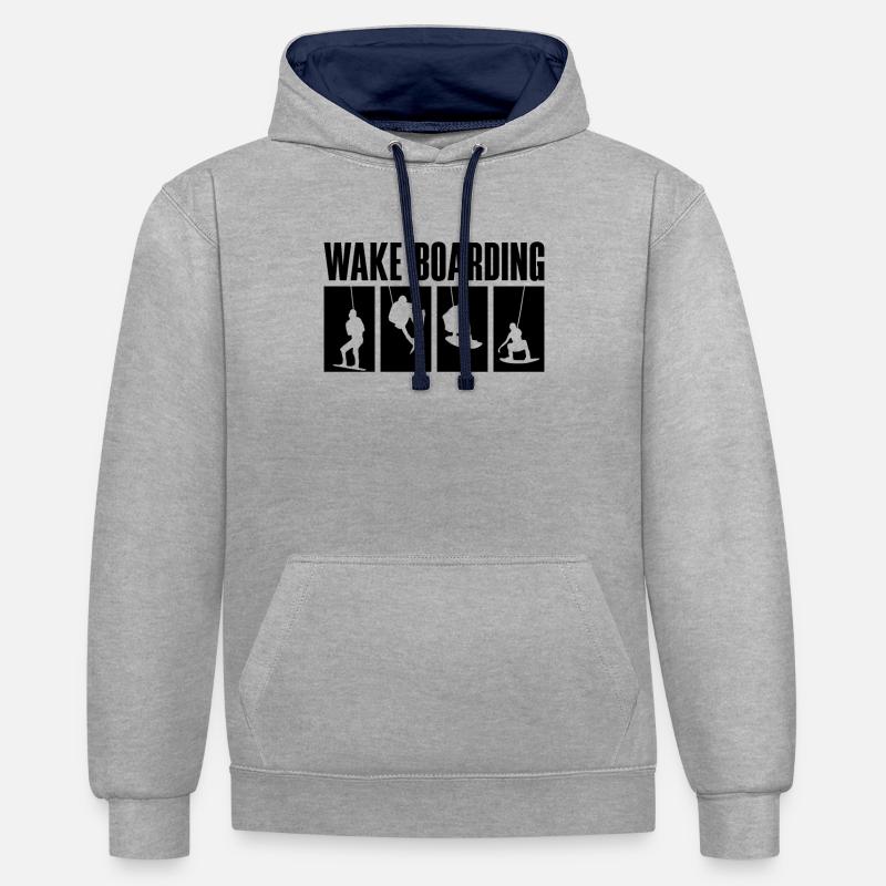 Wakeboard Wakeboarder Wakeboarding Idée Cadeau - Sweat à capuche contrasté - gris chiné/bleu marine