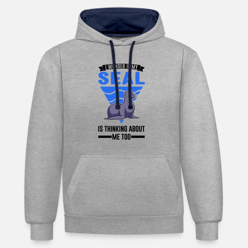 Robbe Geschenk Seal Seelöwe - Kontrast-Hoodie - Grau meliert/Navy
