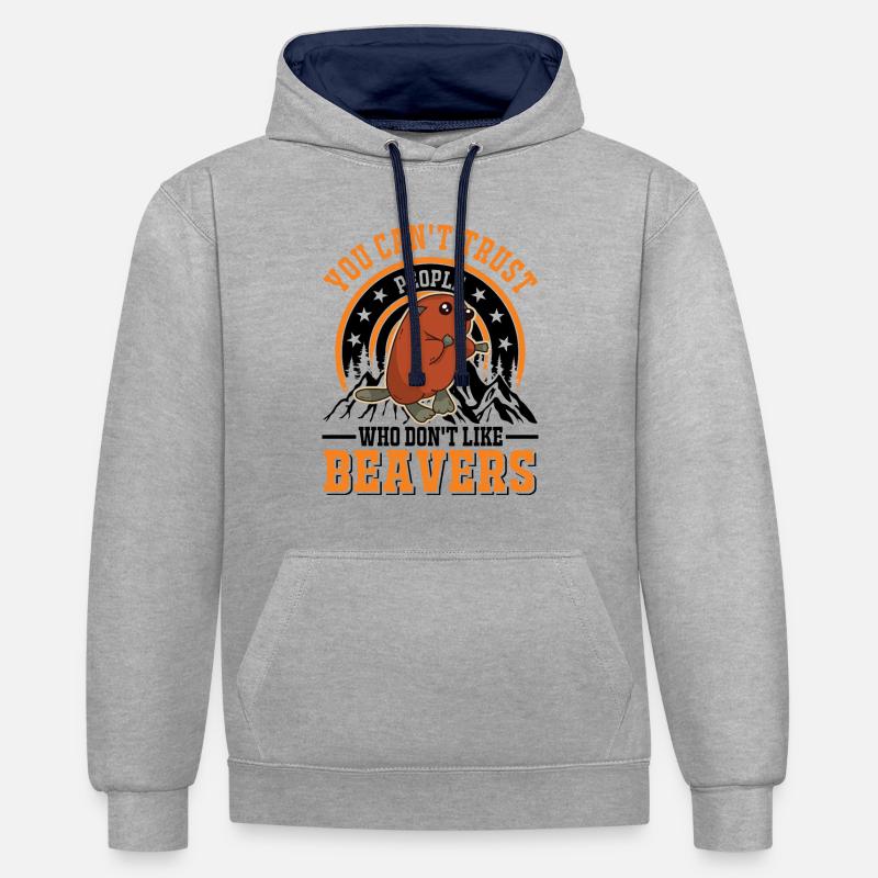 Beaver Gift Beaver Dam - Sweat à capuche contrasté - gris chiné/bleu marine