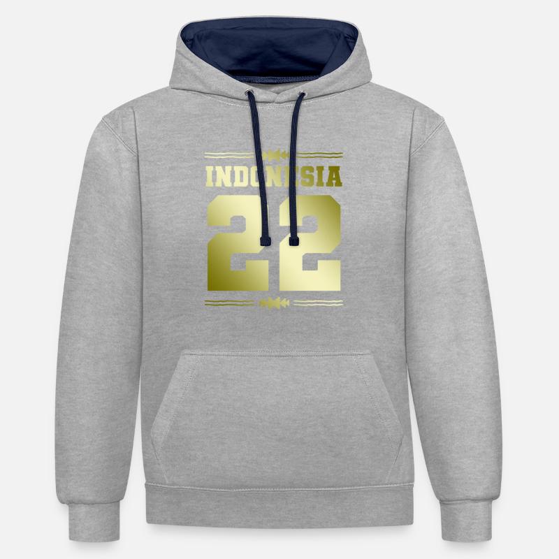 Indonésie 22 - Sweat à capuche contrasté - gris chiné/bleu marine