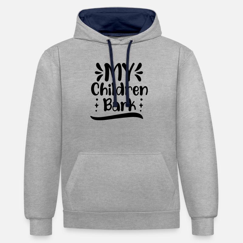 Mes enfants aboient - Sweat à capuche contrasté - gris chiné/bleu marine