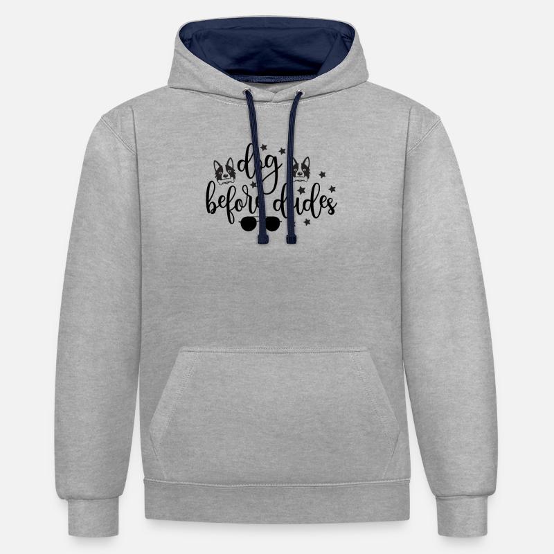 Chiens devant les gars - Sweat à capuche contrasté - gris chiné/bleu marine