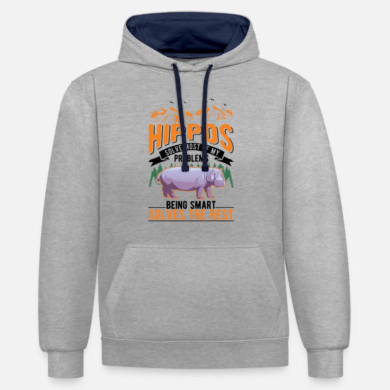 Nilpferd Geschenk Hippo Flusspferd - Kontrast-Hoodie - Grau meliert/Navy