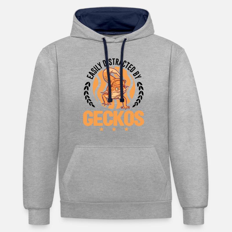 Easily distracted by Geckos Leopardgecko - Kontrast-Hoodie - Grau meliert/Navy