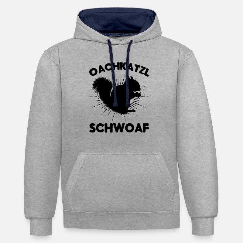 Eichhörnchen Dialekt Spruch Eichhörnchen Oachkatzl - Kontrast-Hoodie - Grau meliert/Navy