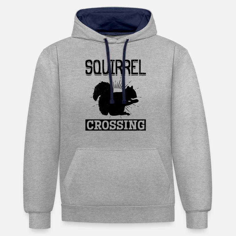 Drôle d’écureuil, drôle d’écureuil - Sweat à capuche contrasté - gris chiné/bleu marine