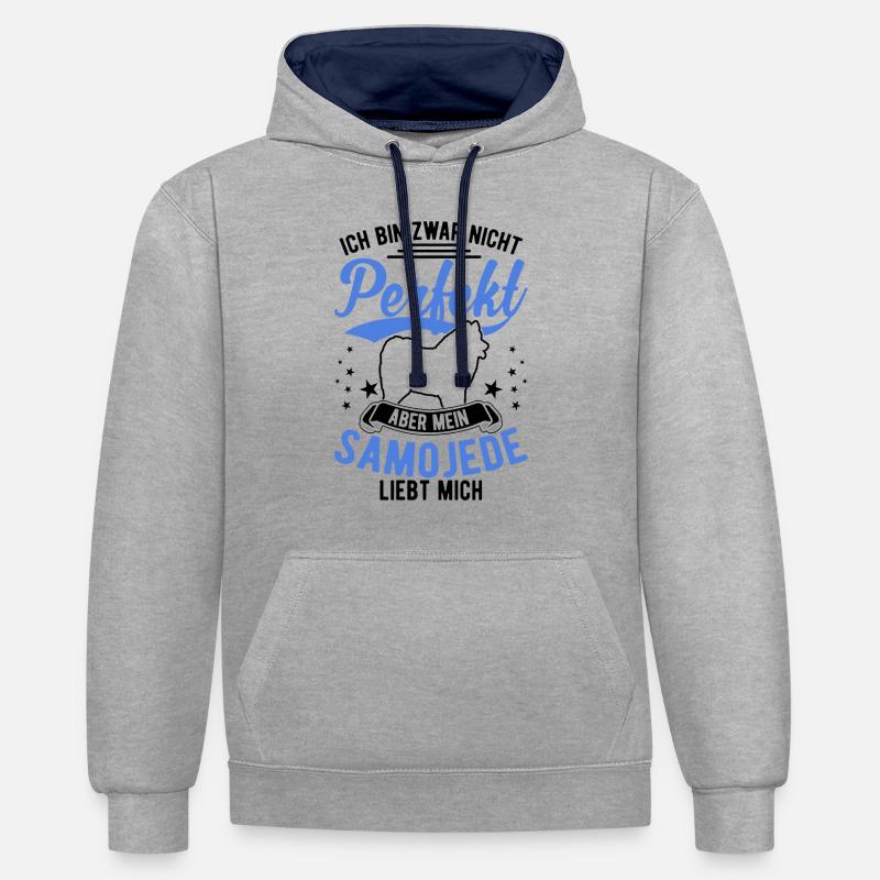 Samojede Geschenk Schlittenhund Samojeden - Kontrast-Hoodie - Grau meliert/Navy