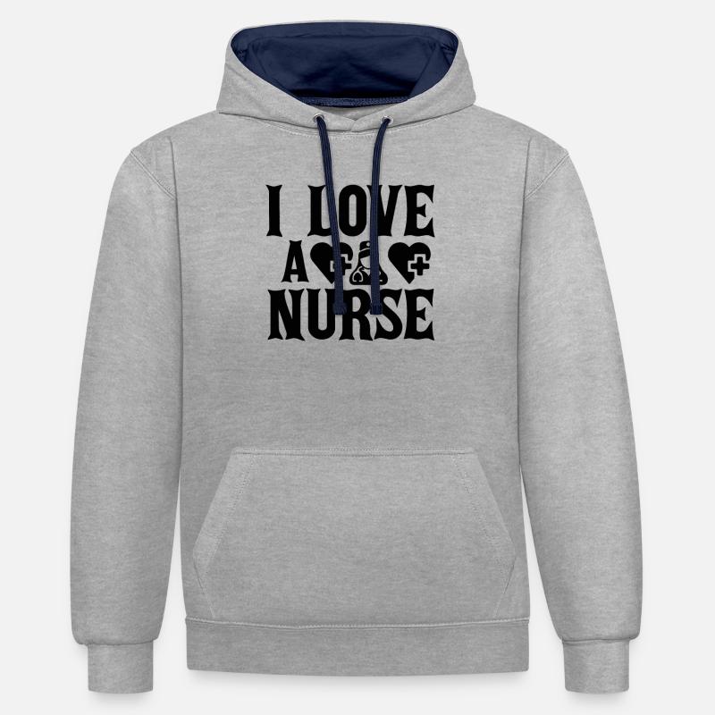 J’aime une infirmière - Sweat à capuche contrasté - gris chiné/bleu marine