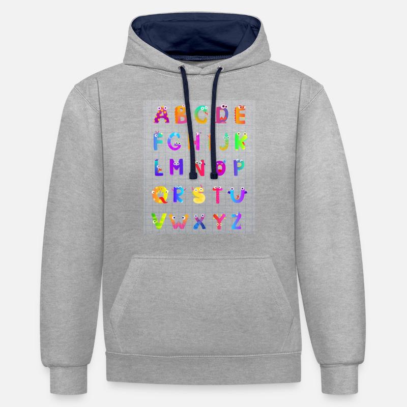 A B C Grerman - Sweat à capuche contrasté - gris chiné/bleu marine