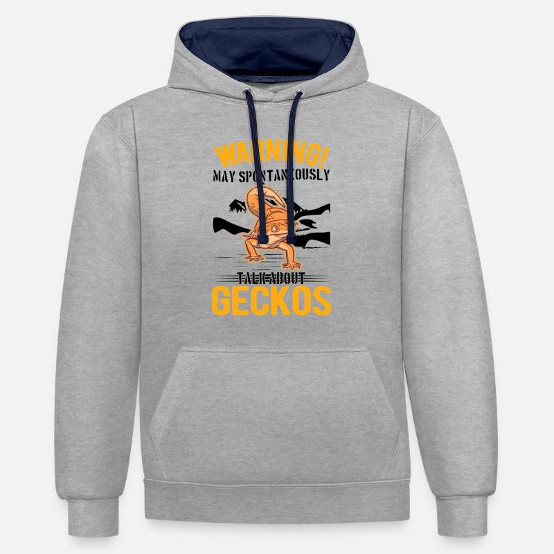 Gecko Cadeau Léopard Gecko - Sweat à capuche contrasté - gris chiné/bleu marine