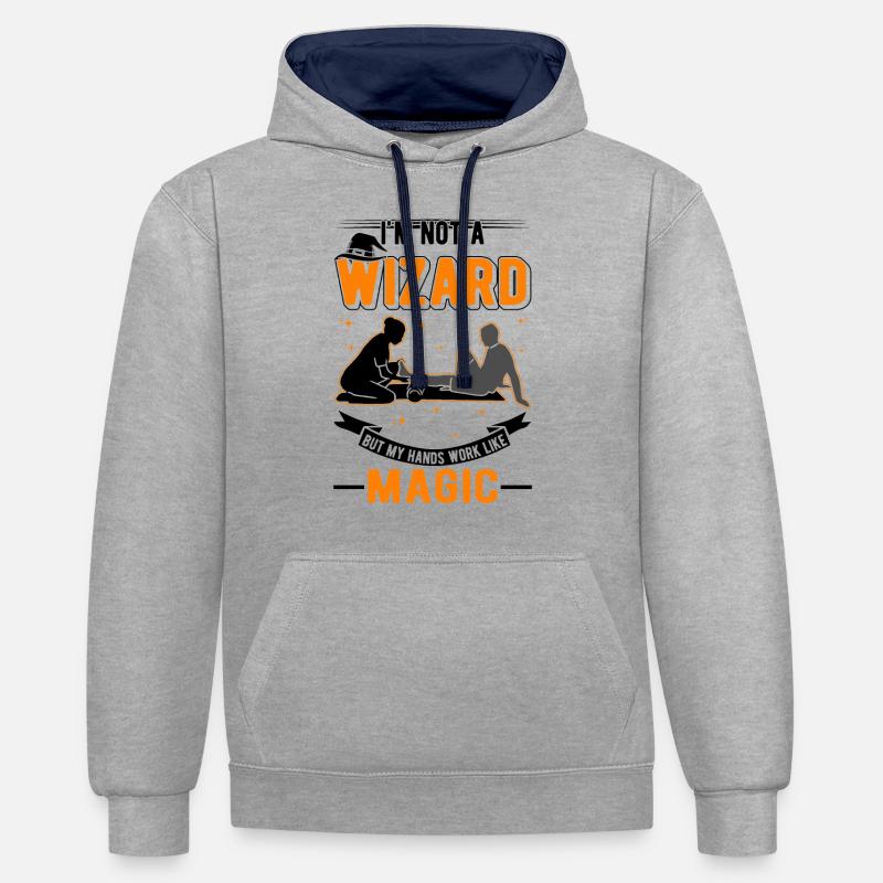 Physiothérapeute Magicien Physiothérapie Physio - Sweat à capuche contrasté - gris chiné/bleu marine