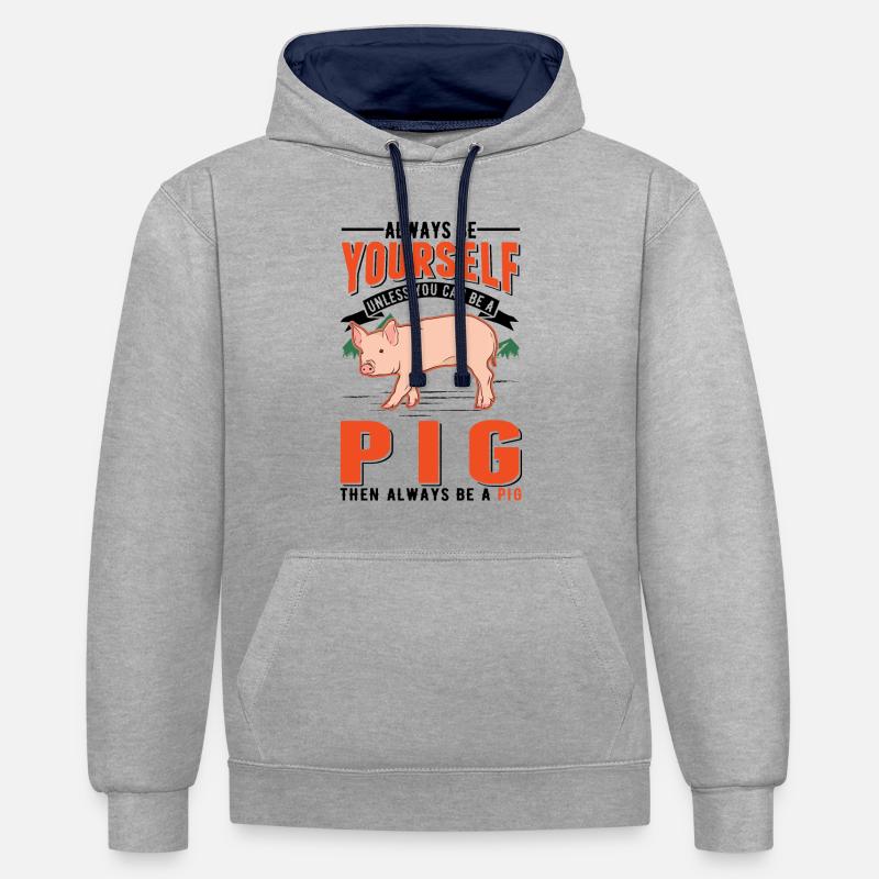 Cadeau cochon Fermier Cochons - Sweat à capuche contrasté - gris chiné/bleu marine