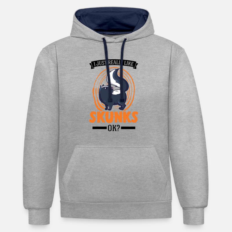 J’aime vraiment Skunks, ok Skunk - Sweat à capuche contrasté - gris chiné/bleu marine