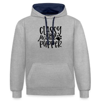Stilvolle Welpen Mutter - Kontrast-Hoodie - Grau meliert/Navy - Vorne - Liana (172cm) & Jaron (178cm)