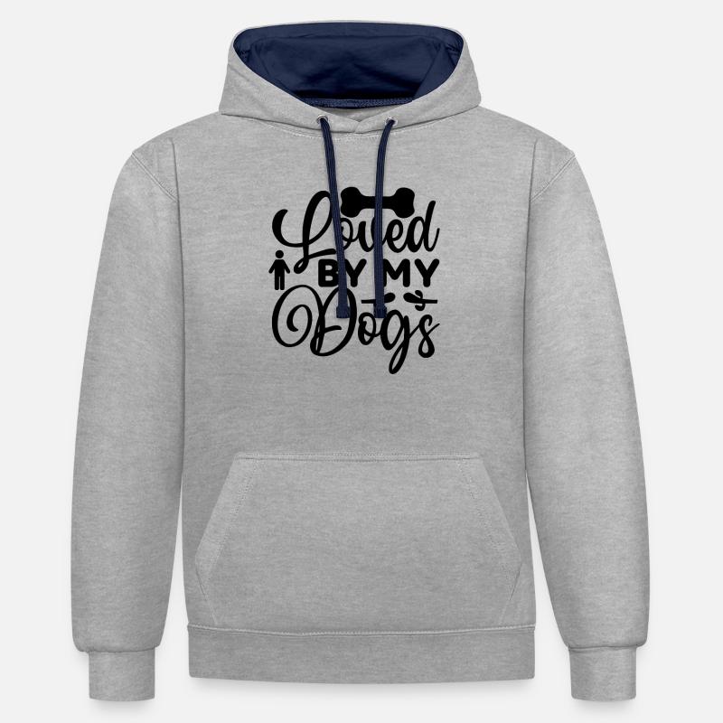 Aimé par mes chiens - Sweat à capuche contrasté - gris chiné/bleu marine