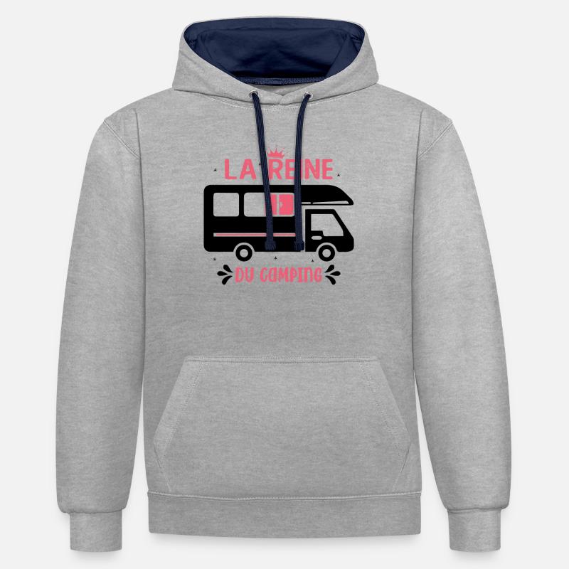 La Reine Du Camping Campeuse - Sweat à capuche contrasté - gris chiné/bleu marine