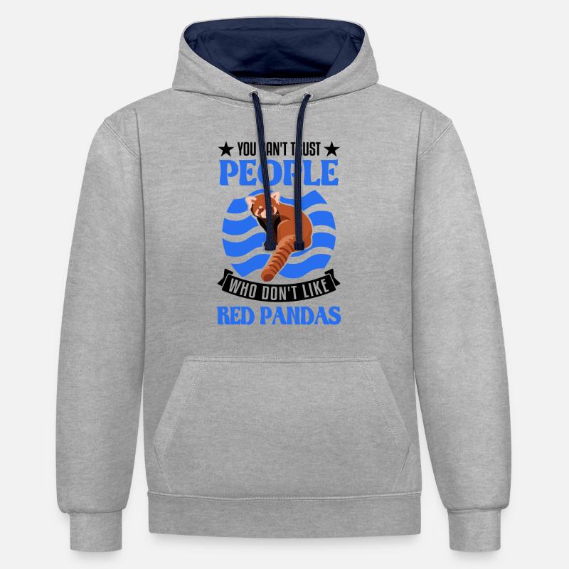 Panda Rouge Cadeau Chat Ours - Sweat à capuche contrasté - gris chiné/bleu marine