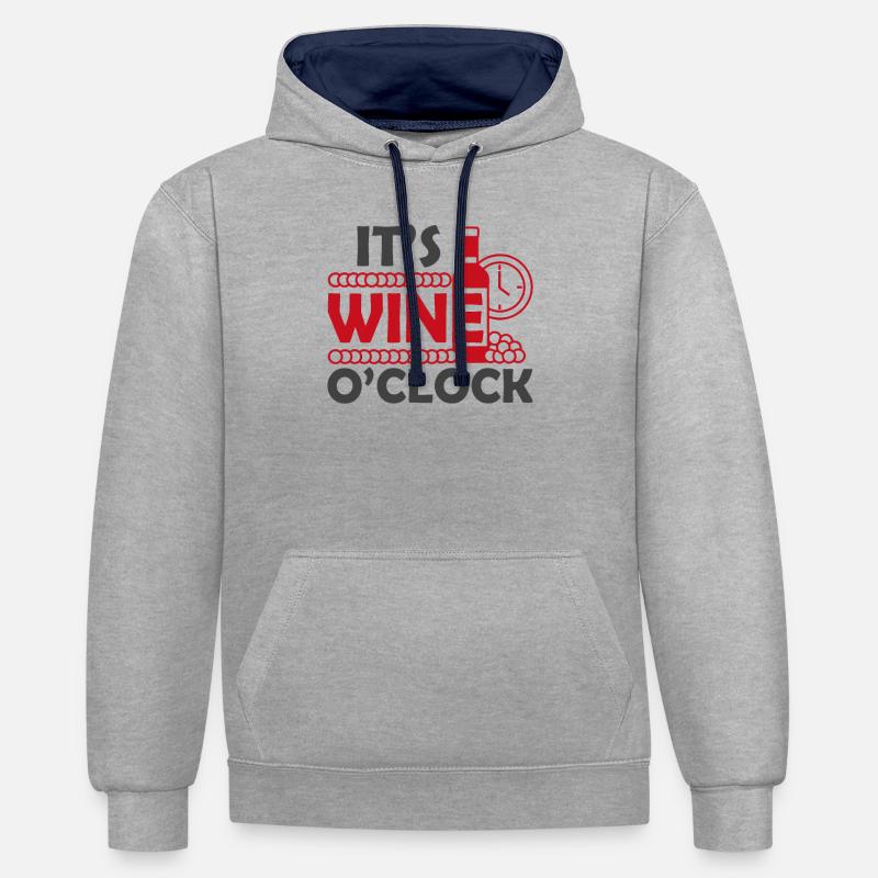 C’est l’heure du vin - Sweat à capuche contrasté - gris chiné/bleu marine
