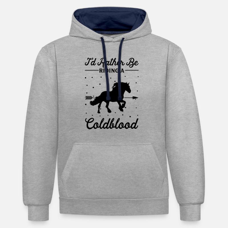 Monter un cheval Coldblut - Sweat à capuche contrasté - gris chiné/bleu marine