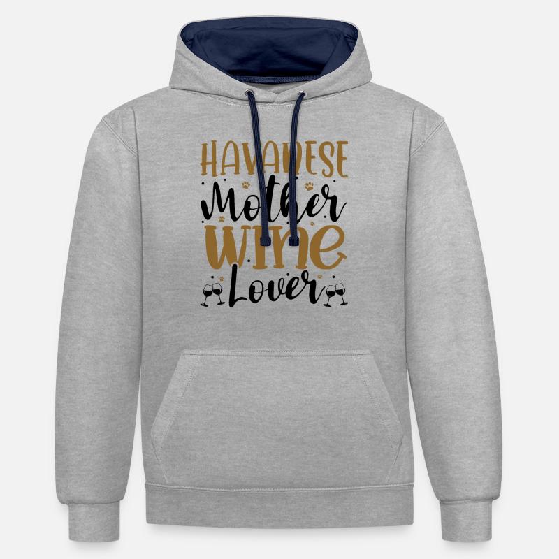 Amateur de vin Havanese Mère - Sweat à capuche contrasté - gris chiné/bleu marine