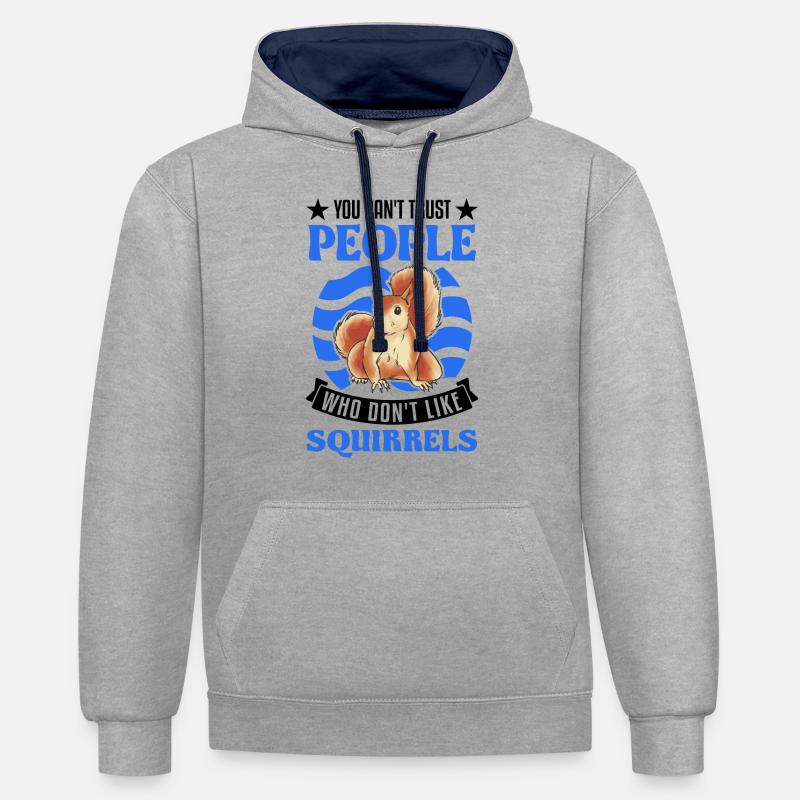 Cadeau Écureuil Gris Écureuil - Sweat à capuche contrasté - gris chiné/bleu marine