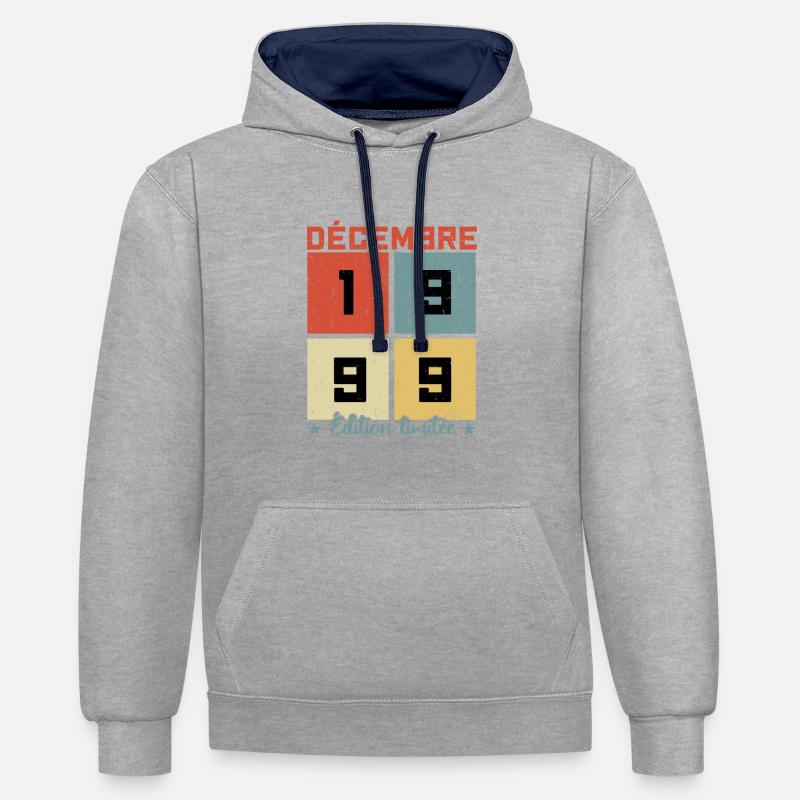 Anniversaire Décembre 1999 - Sweat à capuche contrasté - gris chiné/bleu marine