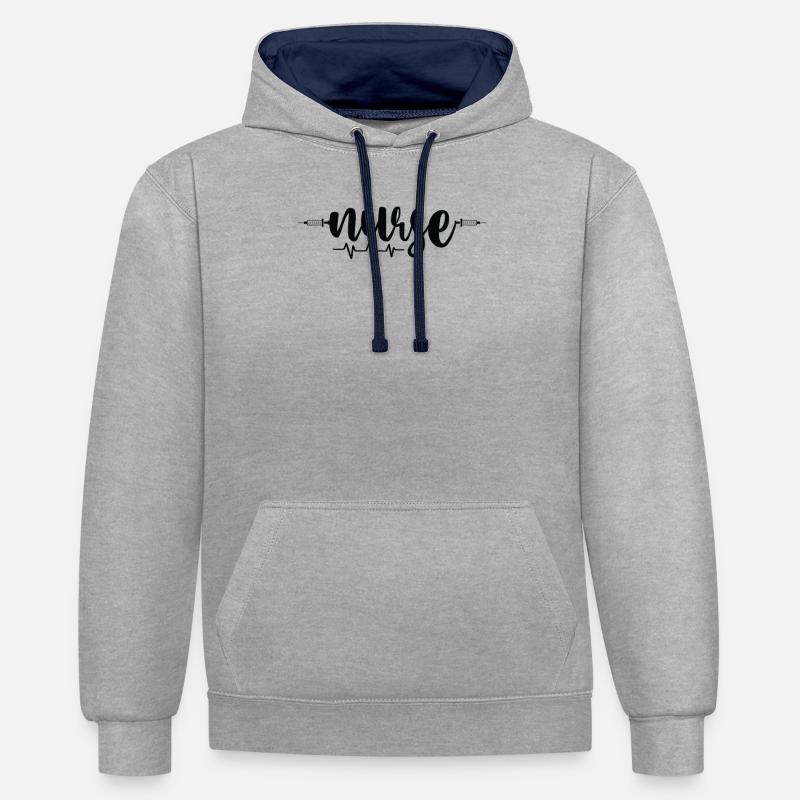 Infirmier - Sweat à capuche contrasté - gris chiné/bleu marine