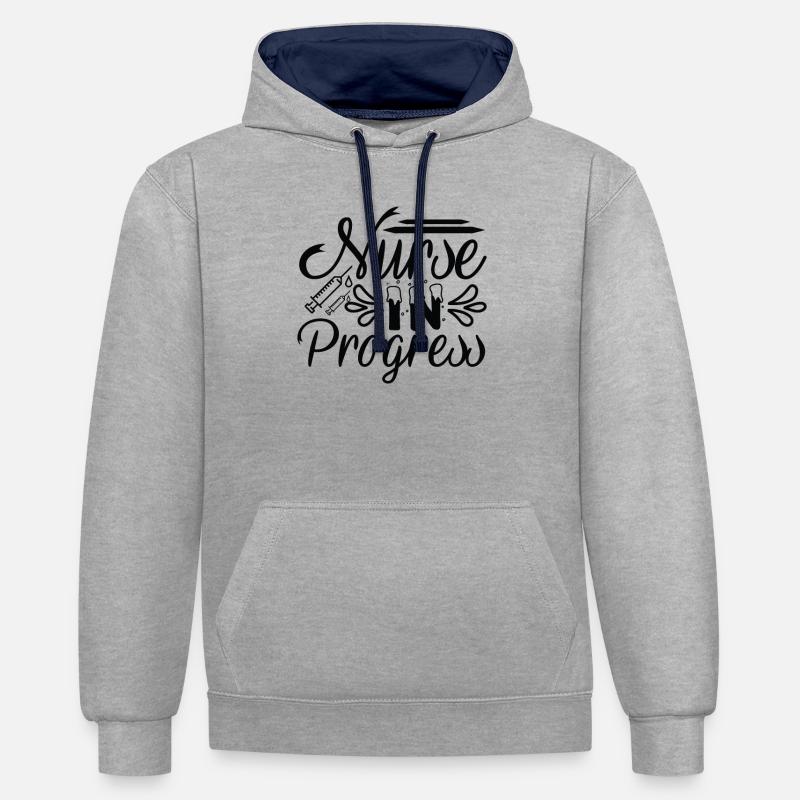 Infirmière en cours - Sweat à capuche contrasté - gris chiné/bleu marine