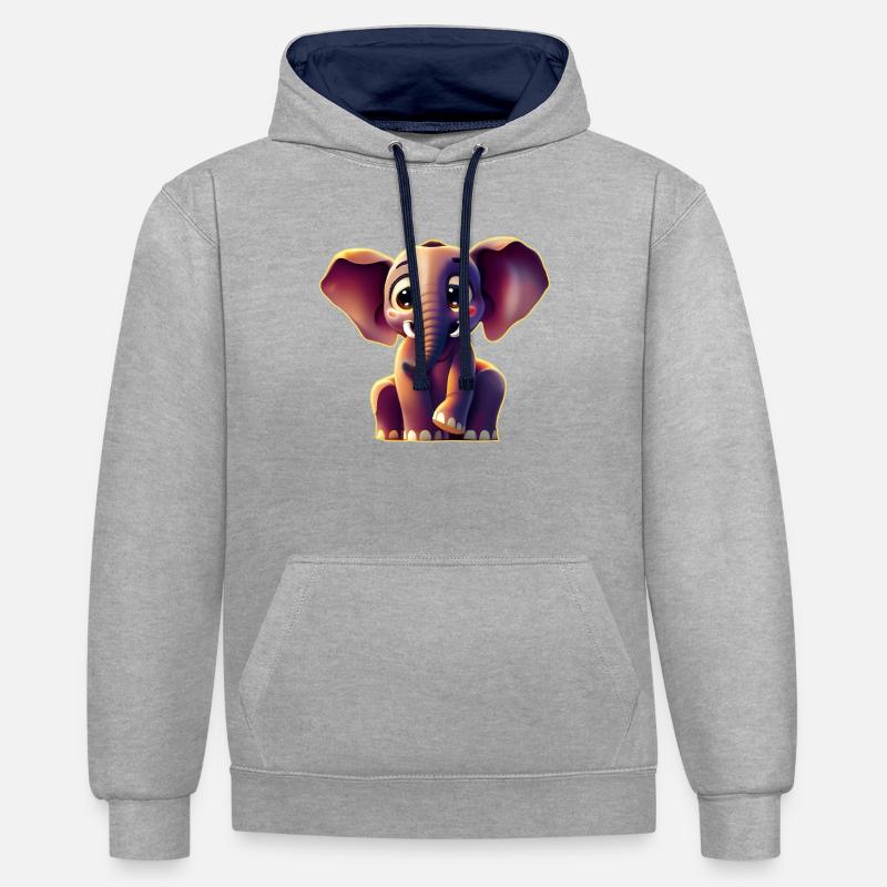 mignon bébé éléphant - Sweat à capuche contrasté - gris chiné/bleu marine
