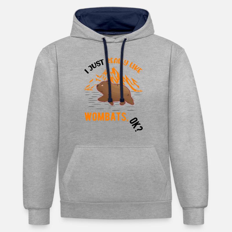 J’aime vraiment Wombats - Sweat à capuche contrasté - gris chiné/bleu marine