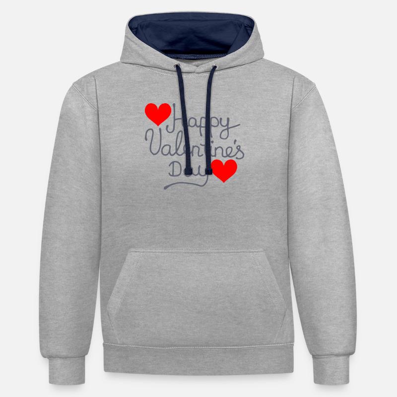 Joyeuse Saint-Valentin - Sweat à capuche contrasté - gris chiné/bleu marine