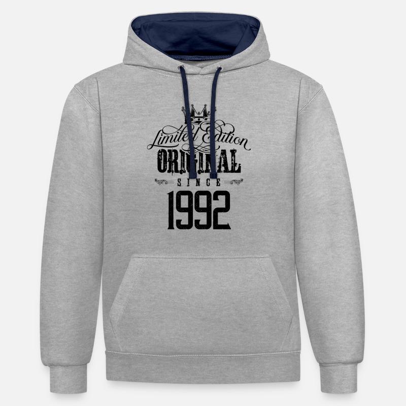 Édition limitée 1992 - Sweat à capuche contrasté - gris chiné/bleu marine