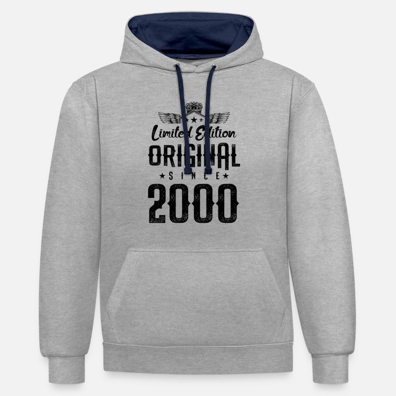 Édition limitée 2000 - Sweat à capuche contrasté - gris chiné/bleu marine