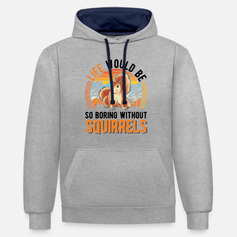 Cadeau Écureuil Écureuil Gris Écureuil - Sweat à capuche contrasté - gris chiné/bleu marine