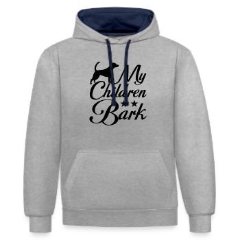 Meine Kinder bellen - Kontrast-Hoodie - Grau meliert/Navy - Vorne - Liana (172cm) & Jaron (178cm)