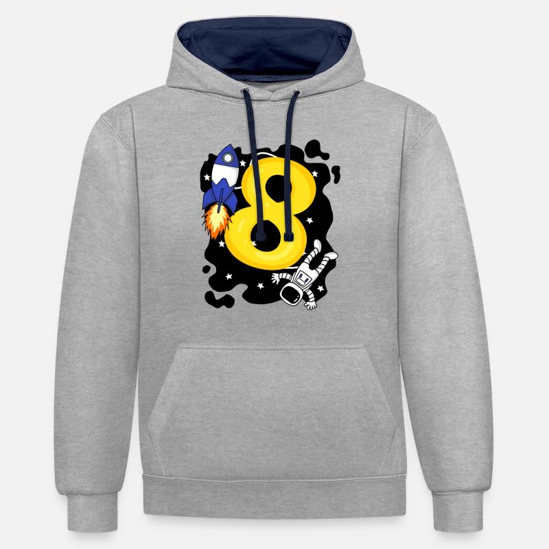 Garçon de 8 ans - Sweat à capuche contrasté - gris chiné/bleu marine