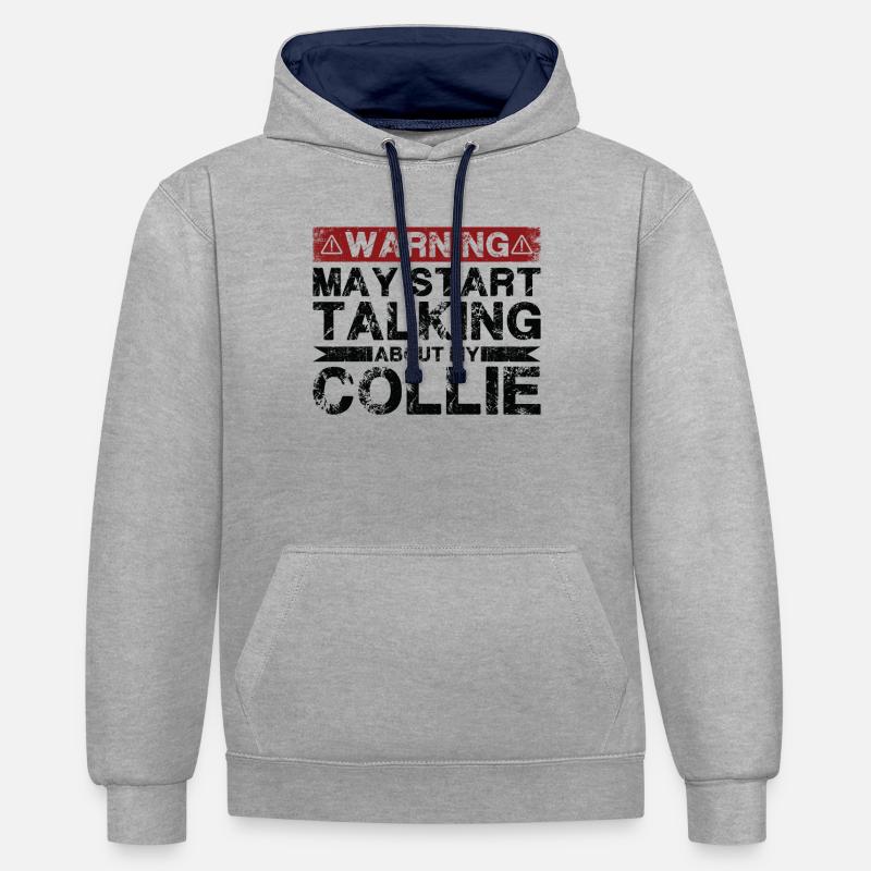 En parlant de Collie - Sweat à capuche contrasté - gris chiné/bleu marine