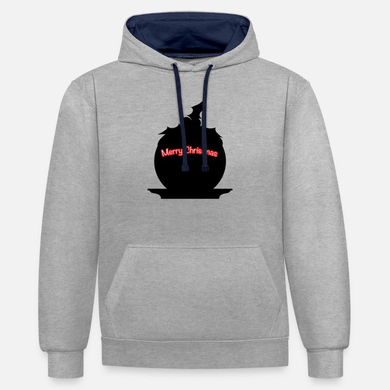 Pudding de Noël SIlhouette - Sweat à capuche contrasté - gris chiné/bleu marine