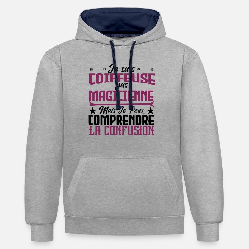je suis Coiffeuse pas magicienne - Sweat à capuche contrasté - gris chiné/bleu marine