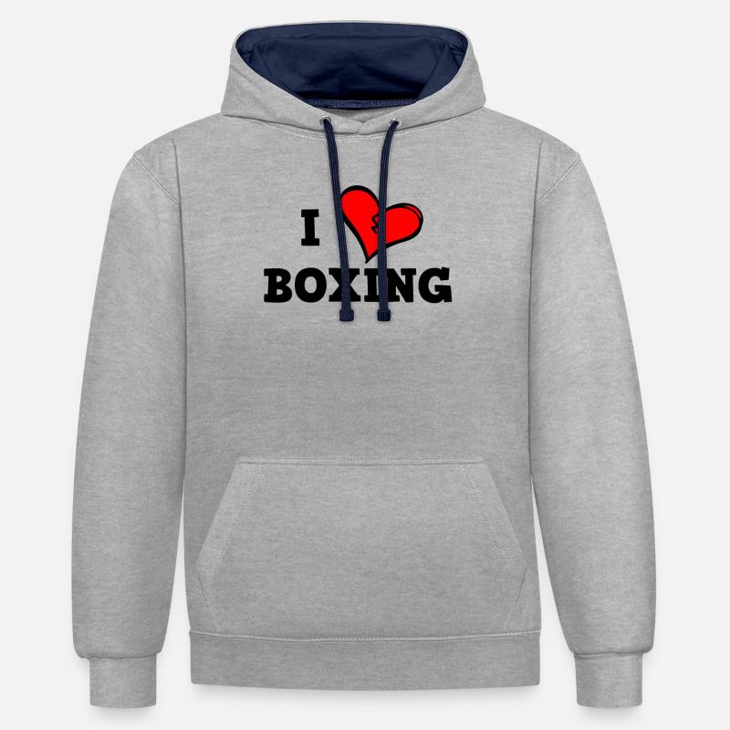 J’adore la boxe - Sweat à capuche contrasté - gris chiné/bleu marine