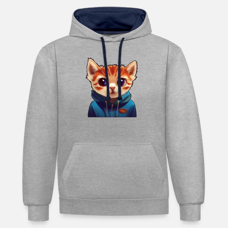 Chatons avec pull - Sweat à capuche contrasté - gris chiné/bleu marine